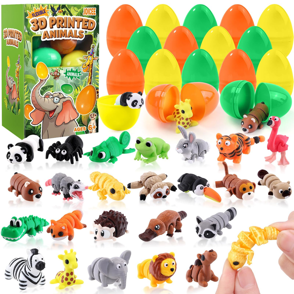 JOICEE 24 piece prefilled eggs with poseable jungle animals for egg hunts