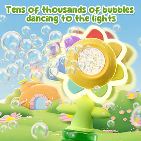 JOI MEW flower bubble gun with dancing lights for sunlit and evening fun.