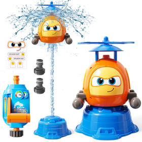 JOI MEW flying helicopter sprinkler in action delivering safe, imaginative backyard play