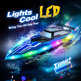JOI MEW RC Boat shown with 2.4 GHz remote for precise steering.