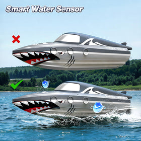 JOI MEW Shark RC Boat with dual motors delivers swift acceleration and precise steering