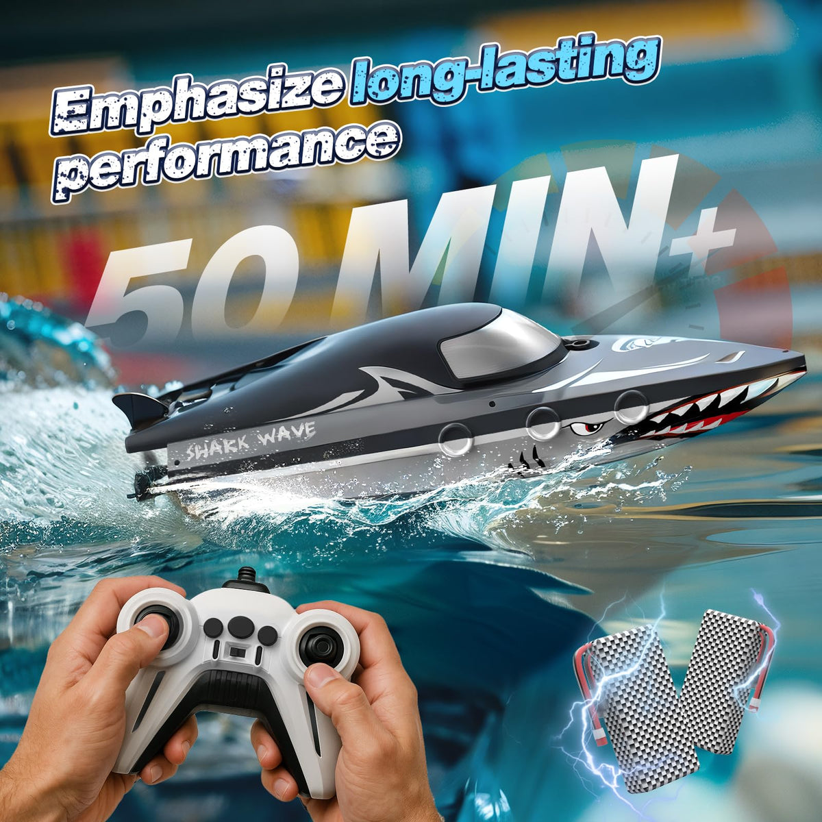 JOI MEW Shark RC Boat water-sensing start prevents land launches and protects hands