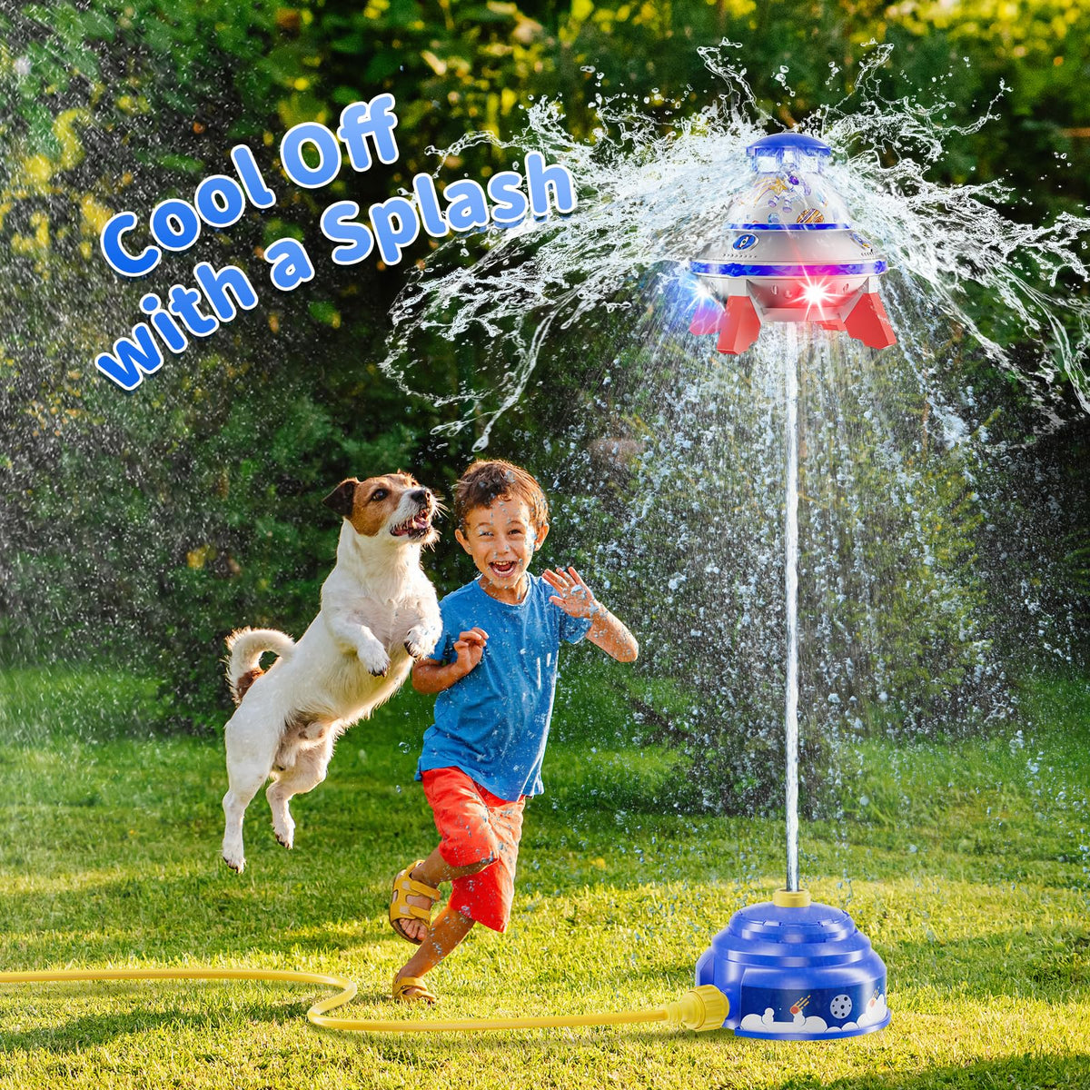 JOI MEW DIY space stickers boost creativity during sprinkler play.