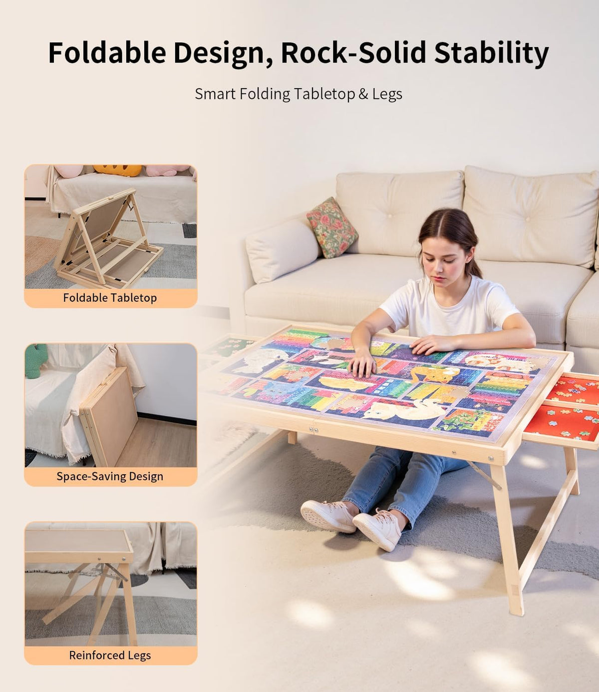 JOIN&JOY surface 34 x 25 inches offers ample space for large puzzles.