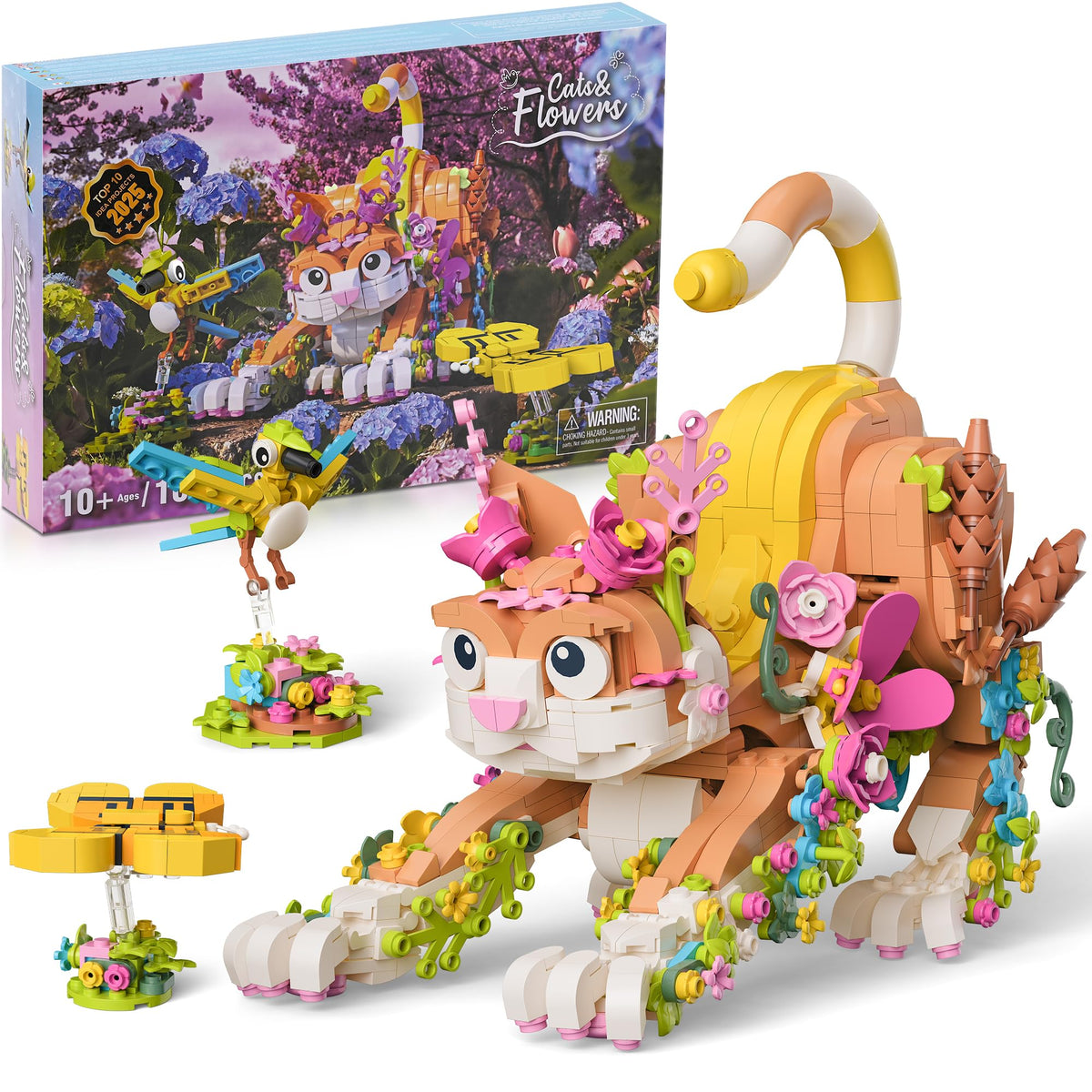 JOJO&Peach flower cat building set hero boosts imaginative play with vibrant colors.