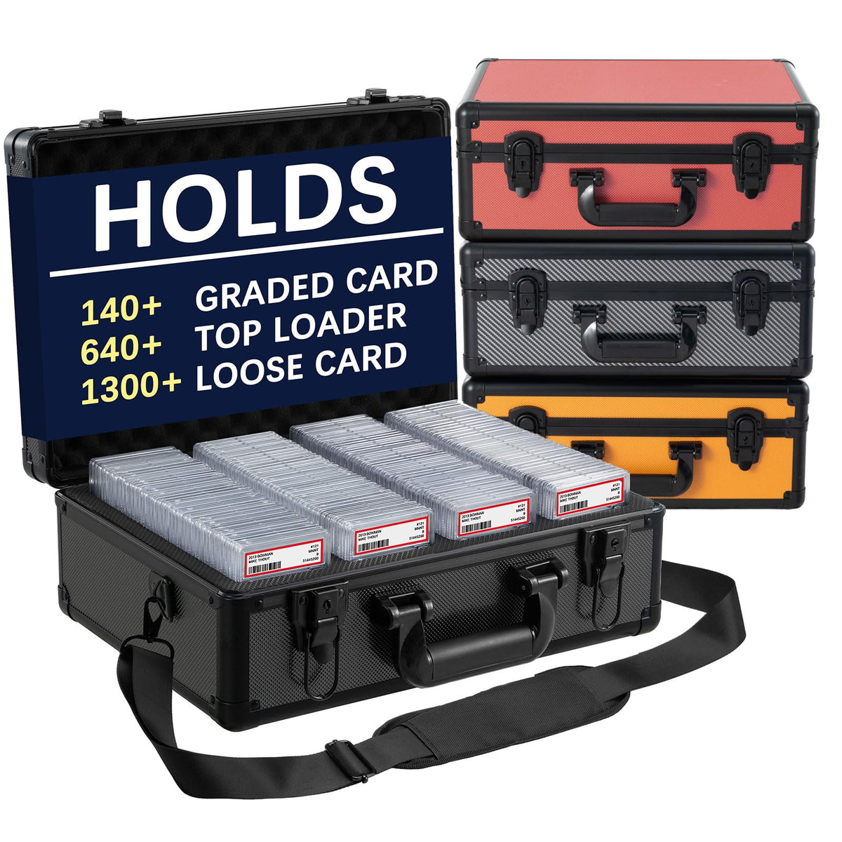 JOJOUP aluminum storage box with large capacity for 640+ toploaders, ideal for collections.
