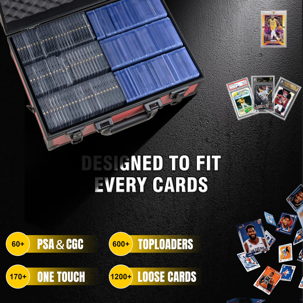 JOJOUP Toploader storage box interior velvet lining protects cards during transport.