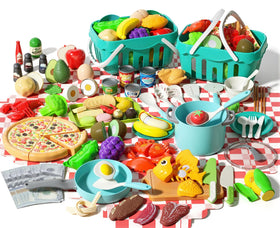 JOKERKING 150pcs kitchen playset turquoise for pretend cooking imagination