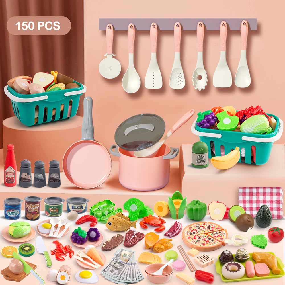 JOKERKING pink shopping basket duo enhances grocery pretend shopping and organization.
