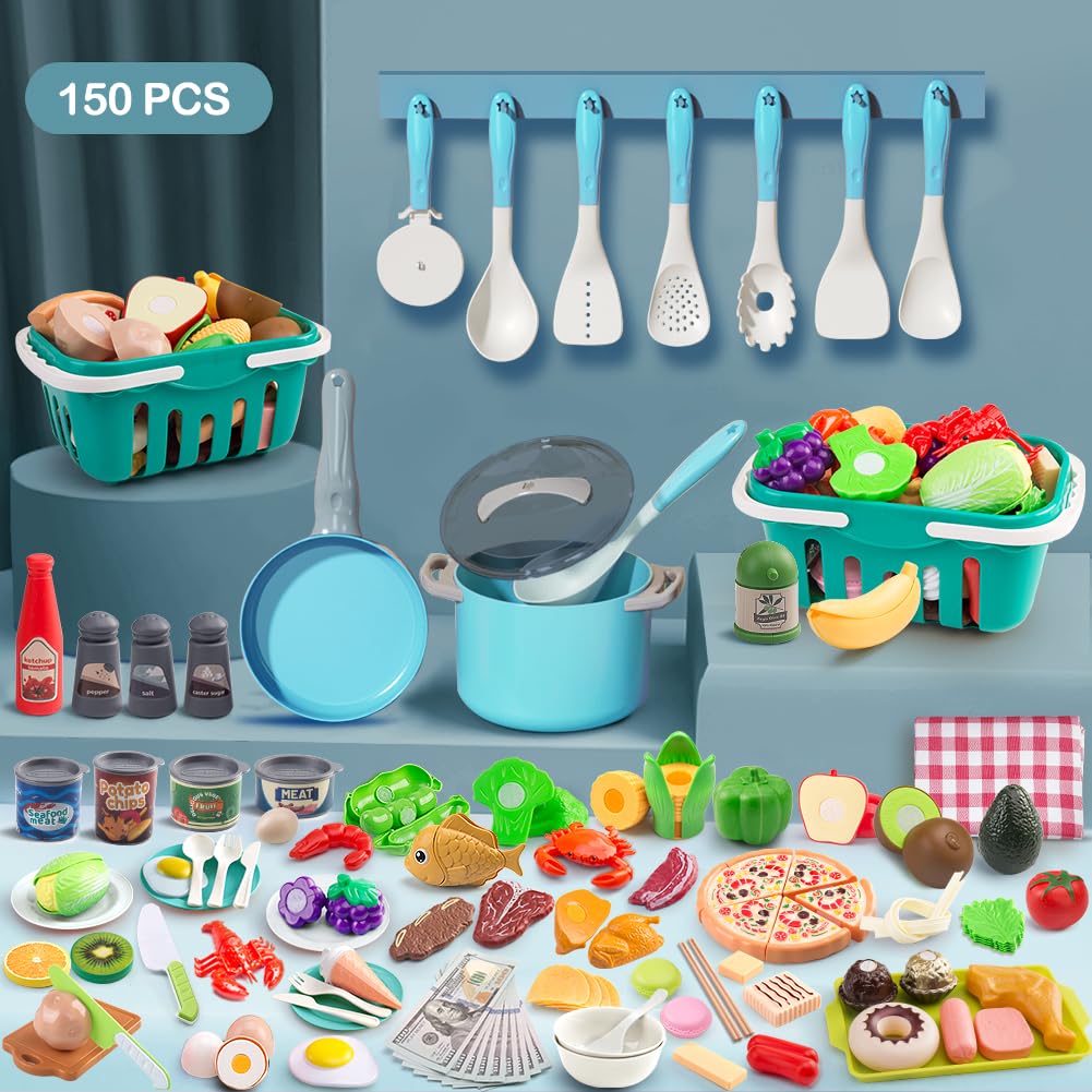 JOKERKING turquoise pretend food set with fruits and veggies for creative meals