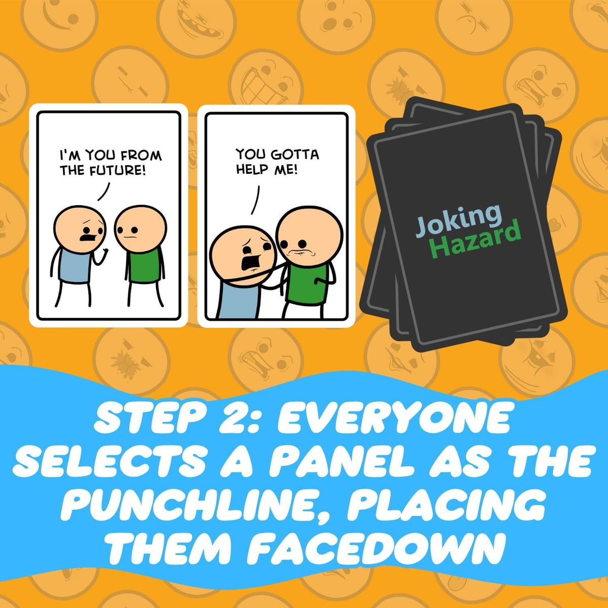 Joking Hazard players laugh together around a table during a round
