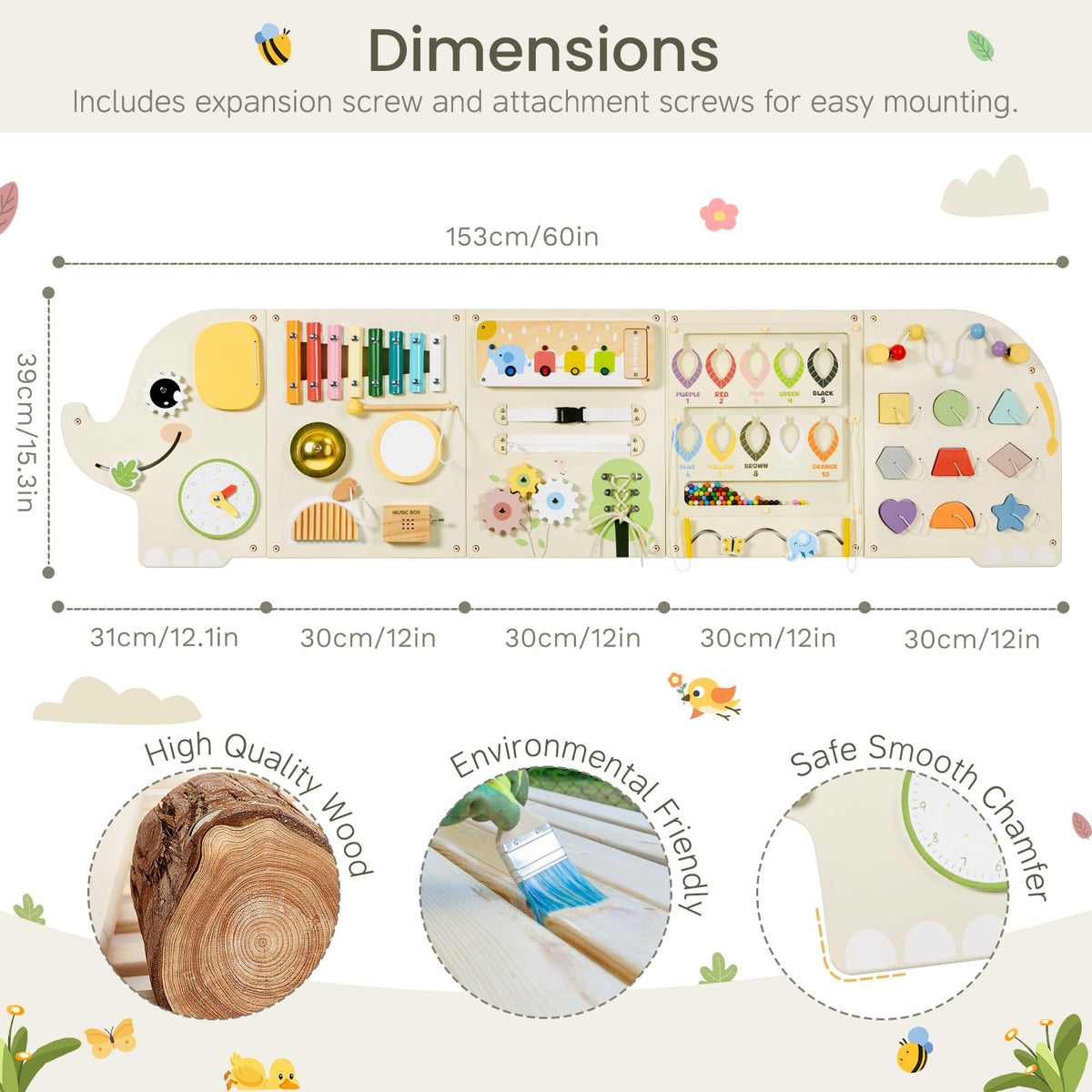 Jolie Vallée Elephant wall panel sensory busy board for fine motor play