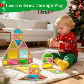 Assorted JOLKID blocks in nine geometric shapes illustrating geometry and balance.