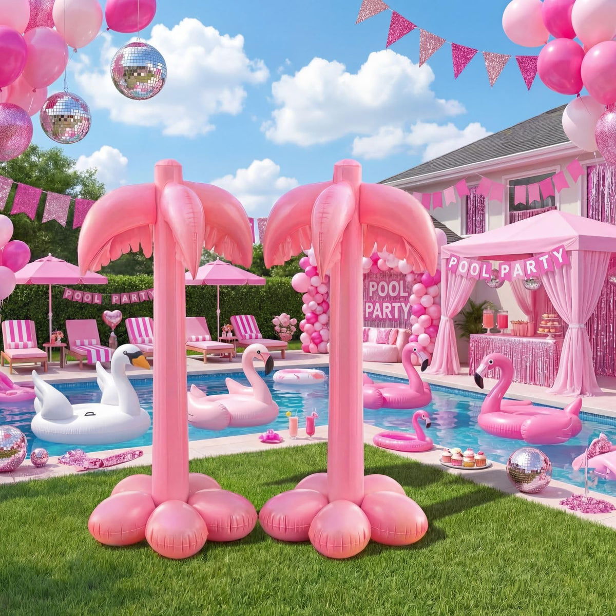 JolliLudo giant pink palm tree, 51 inches, boosts pool party tropical vibes.