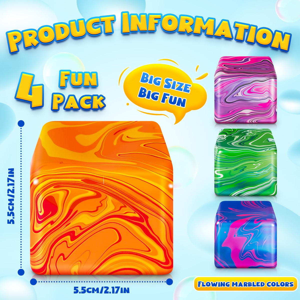 JolliLudo green gummy squeeze cube with flowing color blend for focus