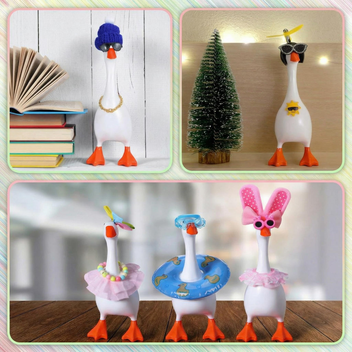 JolliLudo mini goose outfits collection 4: colorful headwear and sunglasses for a fun desk display