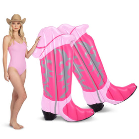 JolliLudo pink cowgirl boot pool float, front view, ideal for sunbathing with friends.