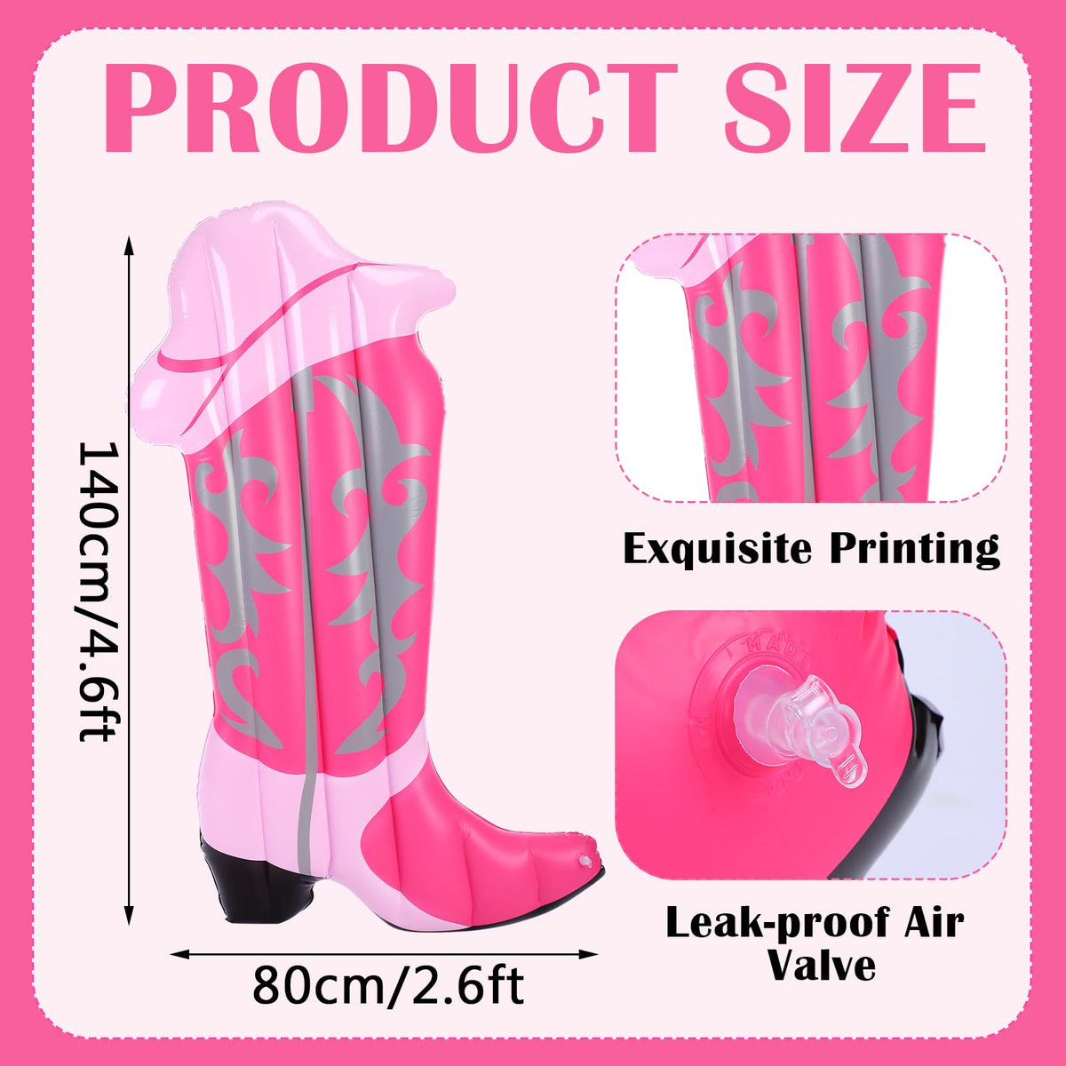 JolliLudo pink cowgirl boot pool float, side view, durable PVC for long pool days.