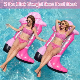 JolliLudo pink cowgirl boot pool float, two-pack set, great for group lounging.