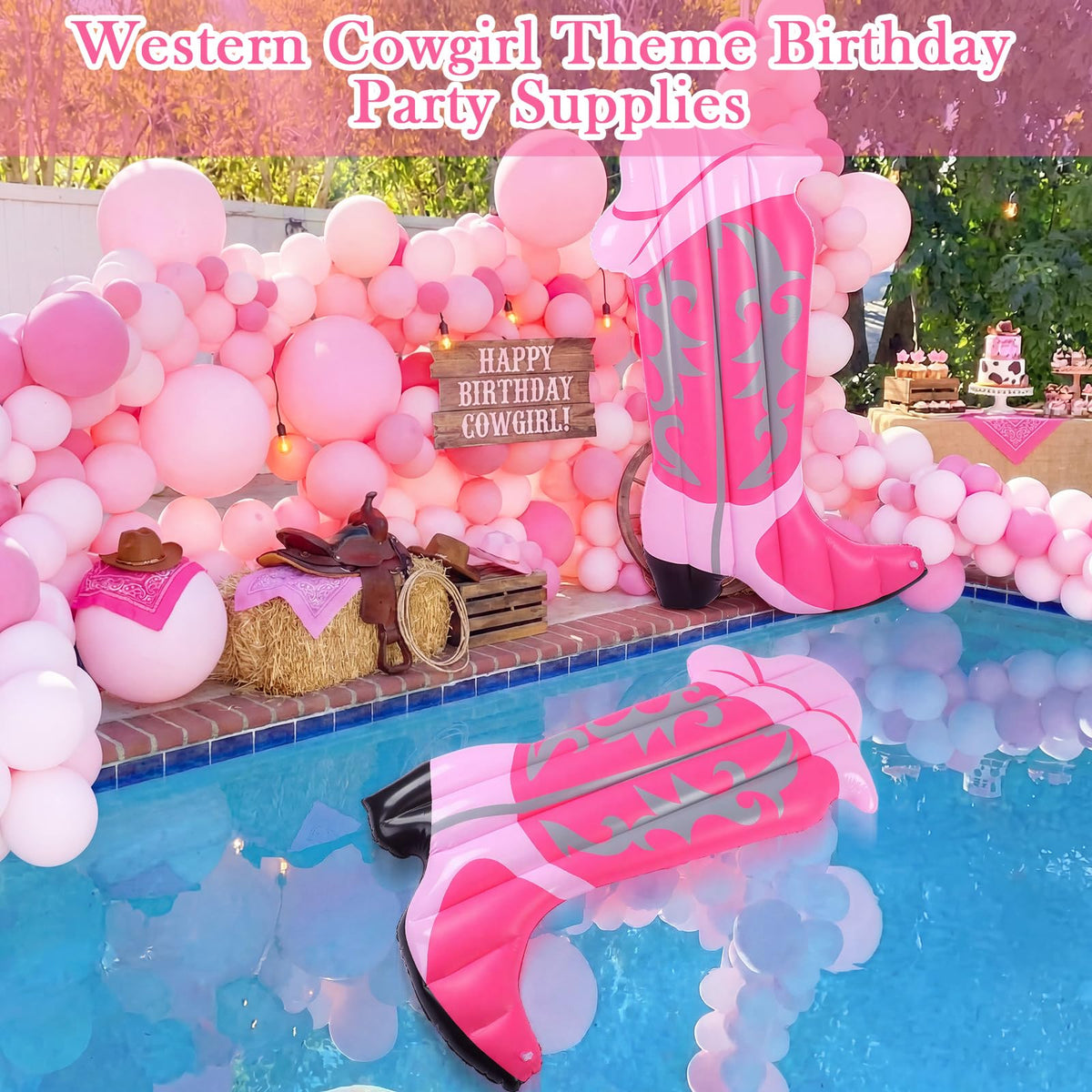 JolliLudo pink cowgirl boot pool float, easy visibility and fun photo moments.