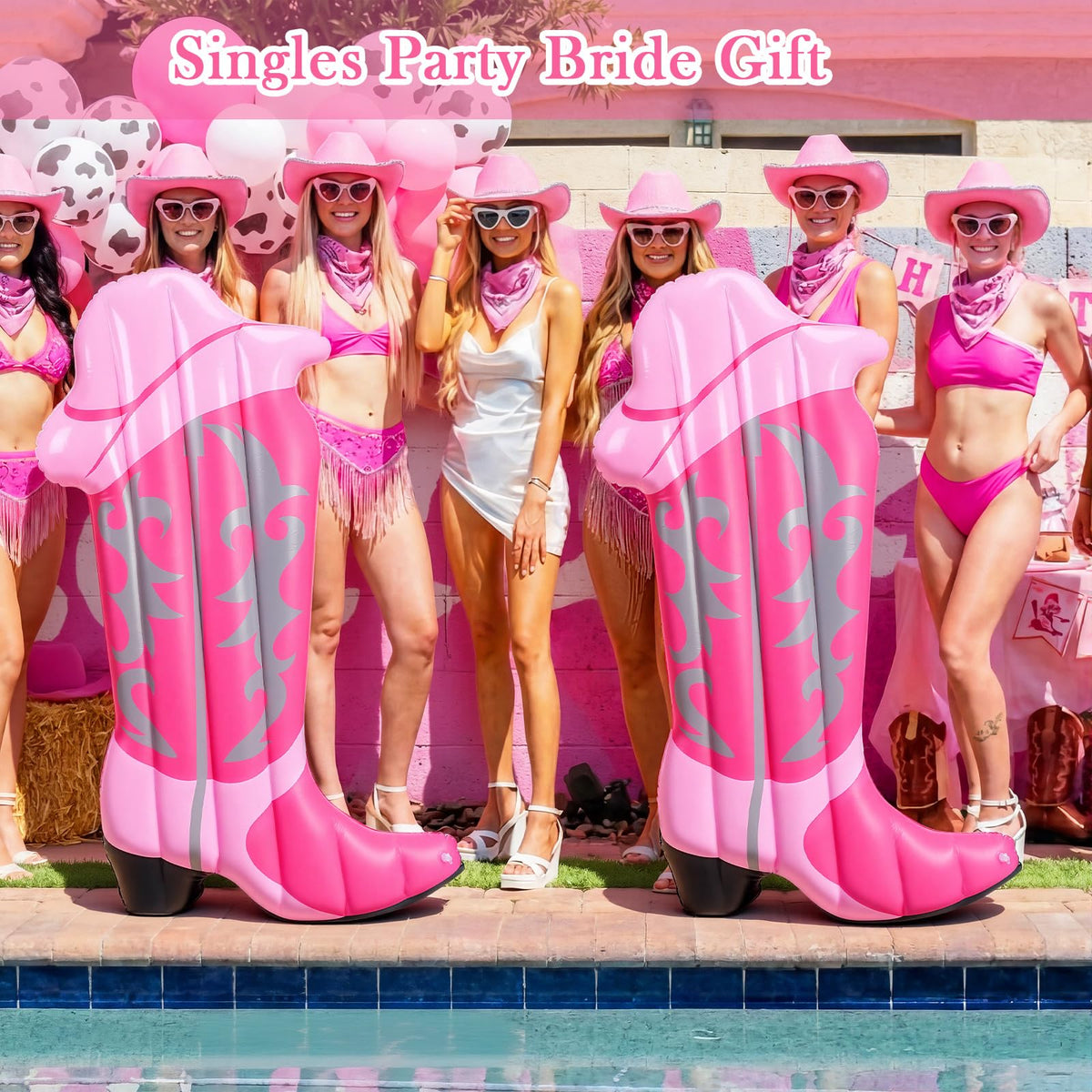 JolliLudo pink cowgirl boot pool float, ideal for bachelorette party memories.