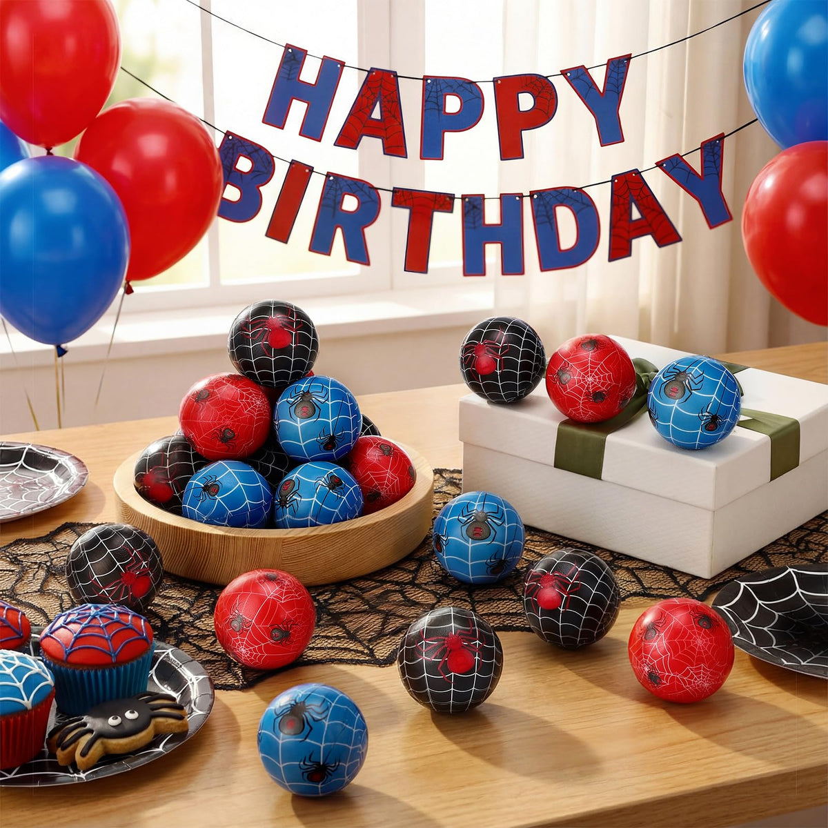 JolliLudo 2.5-inch spider stress ball shows soft squeeze and durable shape.