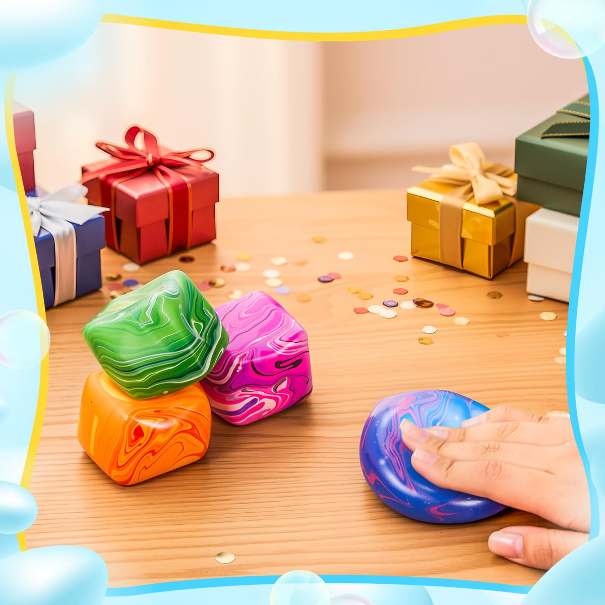 JolliLudo stress cube set packaging for gifting or desk use