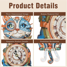 Jollitot colorful cat clock puzzle inlay adds vibrant wall accents