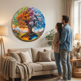 Jollitot Tree of Life round puzzle seasons shot highlighting spring to winter transitions.
