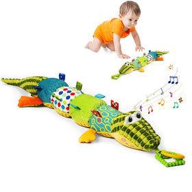 Jollybaby Alligator musical toy offers soothing melodies during tummy time play.