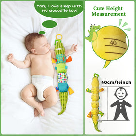 Jollybaby Alligator rattle and squeak stimulate auditory interaction during play.