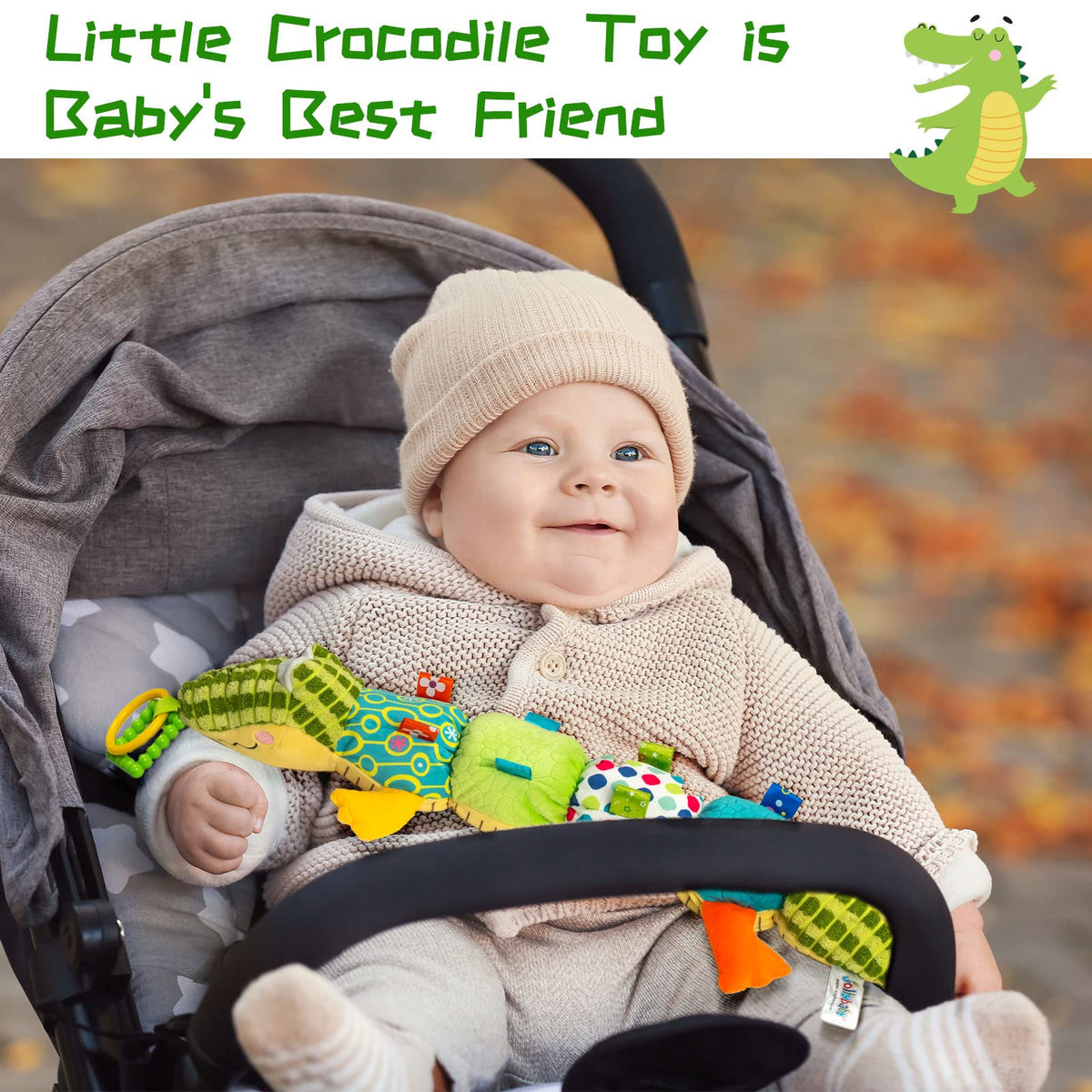 Jollybaby Alligator tummy time play encourages motor exploration and sensory fun.