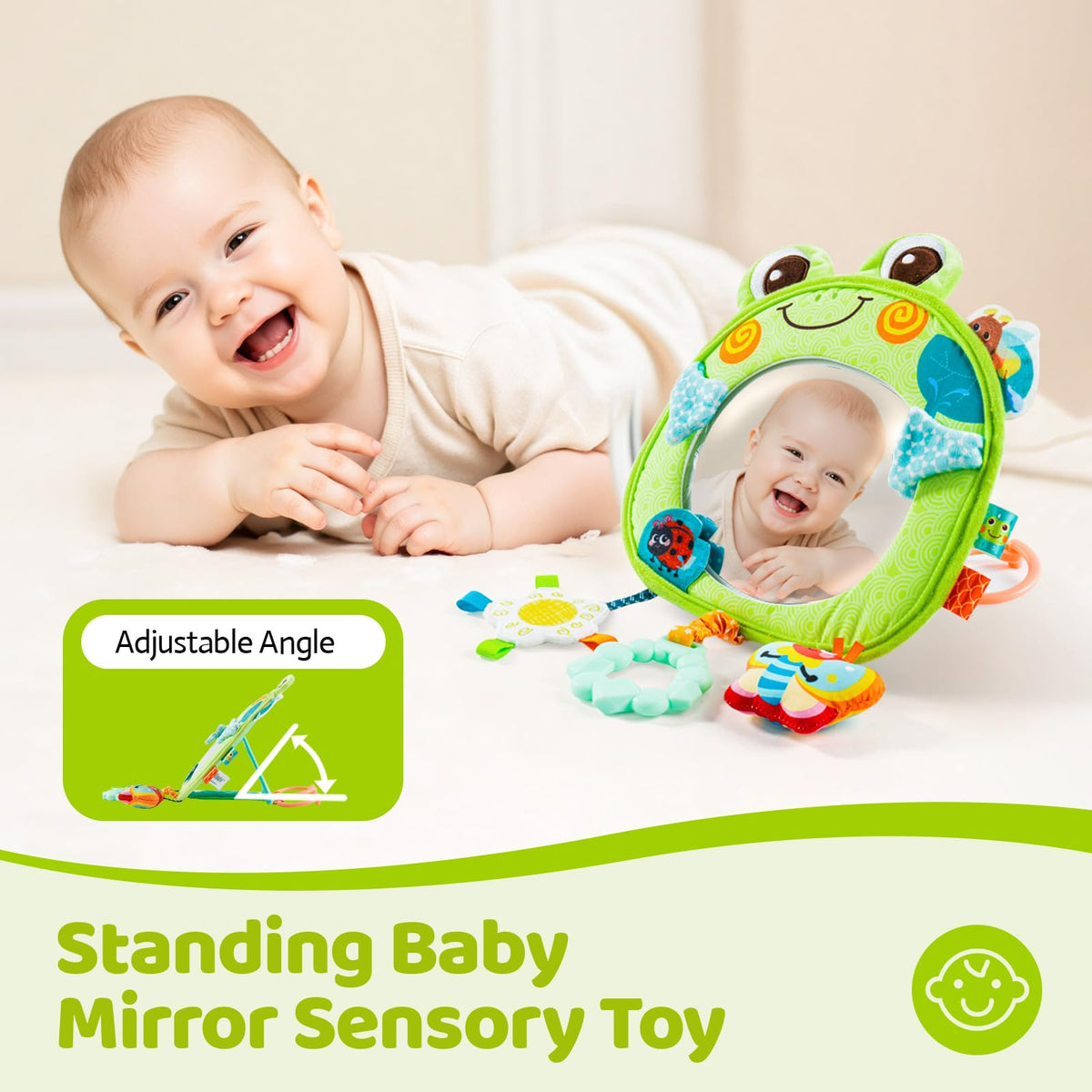 Jollybaby frog anti-slip buckles secure the toy.