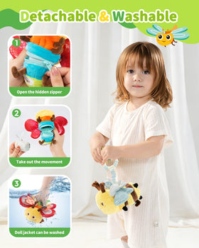 Jollybaby bee toy with removable cover, easy machine-washable cleaning.
