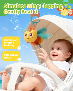 Jollybaby dragonflies toy hanging from crib inviting gentle curiosity during quiet time