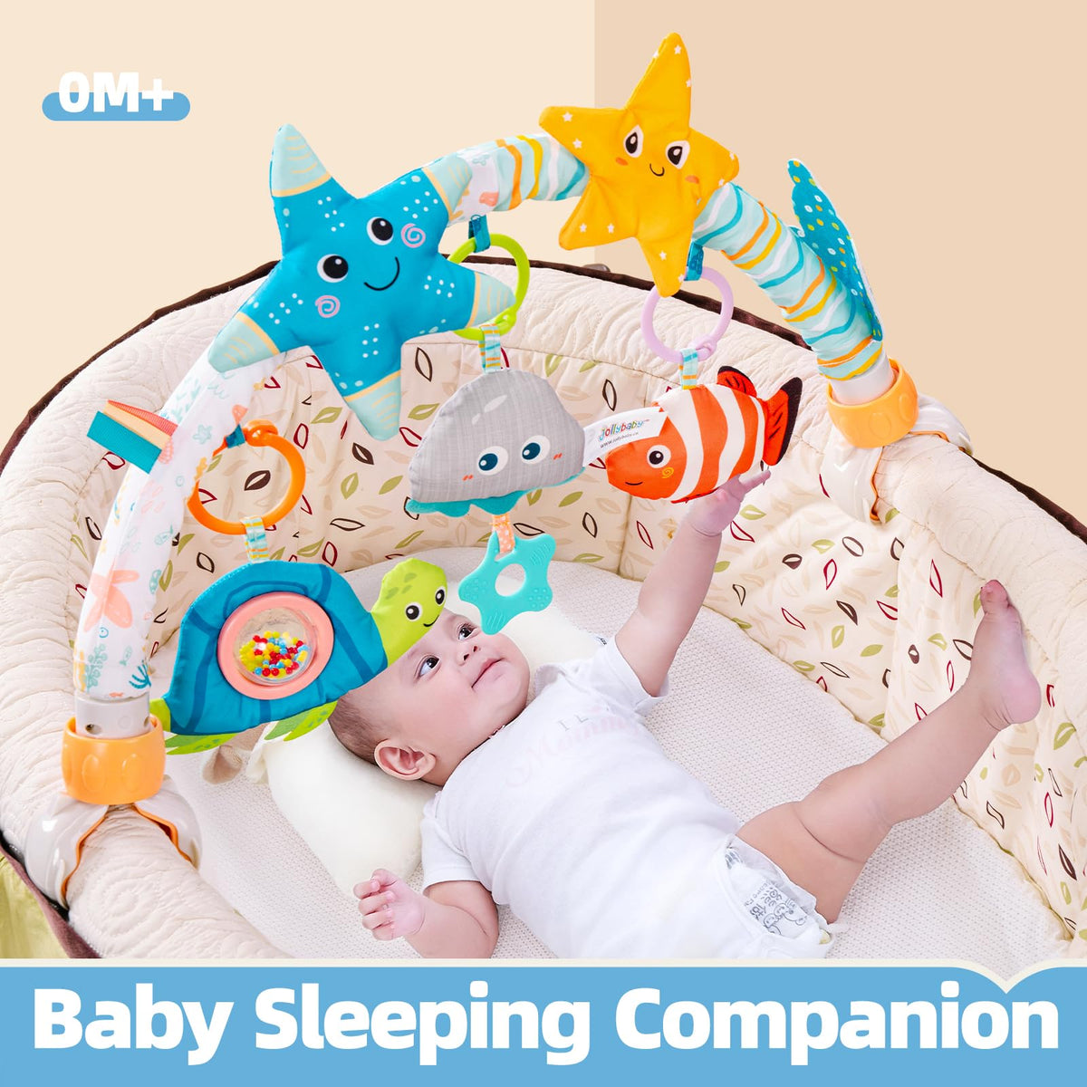 Jollybaby arch with animal friends detaches for playful, fine motor practice.