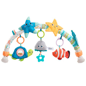 Jollybaby stroller arch toy with dinosaur theme supports early motor skills on the go.