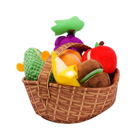 Jollybaby avocado plush in fruit basket supports imaginative play and gentle teething exploration