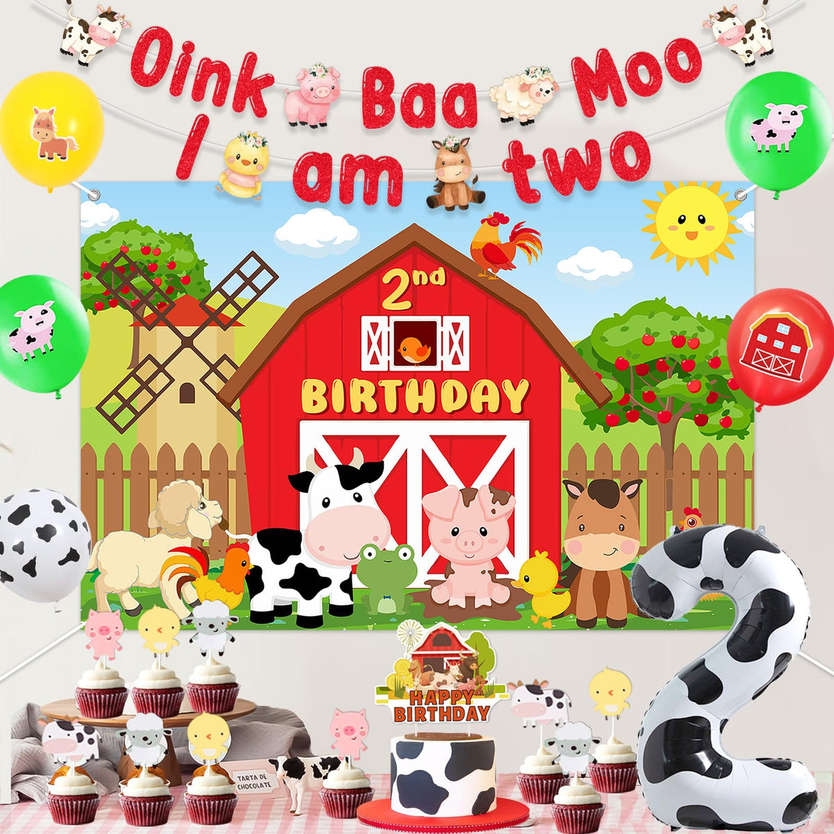 Jollyboom farm animal backdrop, 3x5 ft, ideal for memorable party photos.