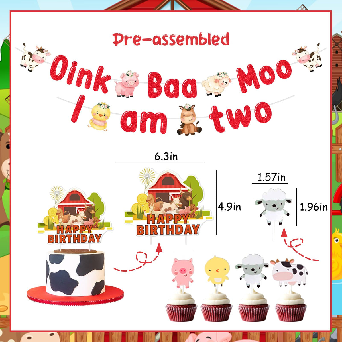 Jollyboom farm animal cupcake toppers, durable cardstock for cute treats.