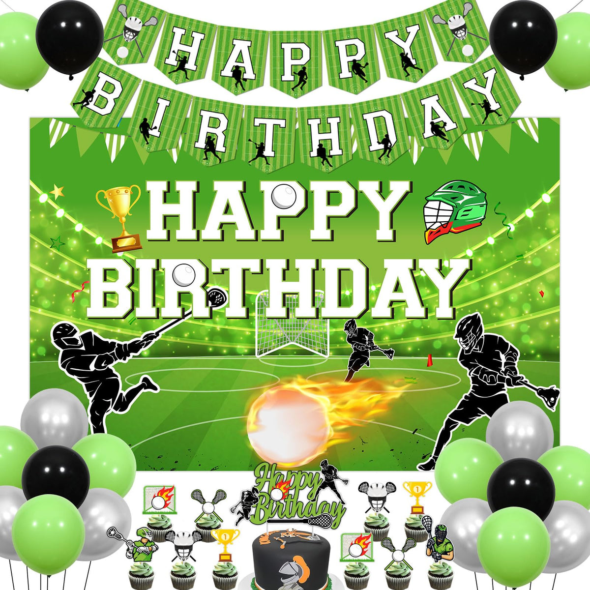 Jollyboom Lacrosse birthday balloons add sporty color to celebrations.