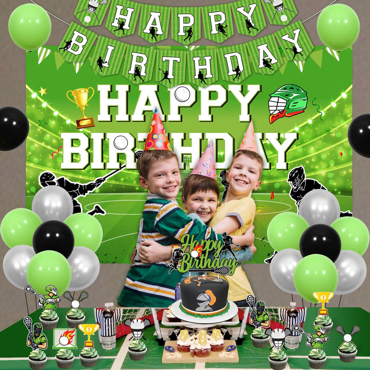 Jollyboom Lacrosse cake topper; double-sided, vivid party centerpiece.