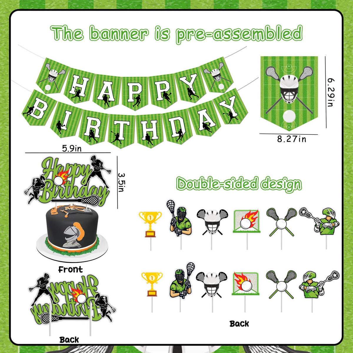 Jollyboom Lacrosse birthday banner; pre-assembled for quick setup.