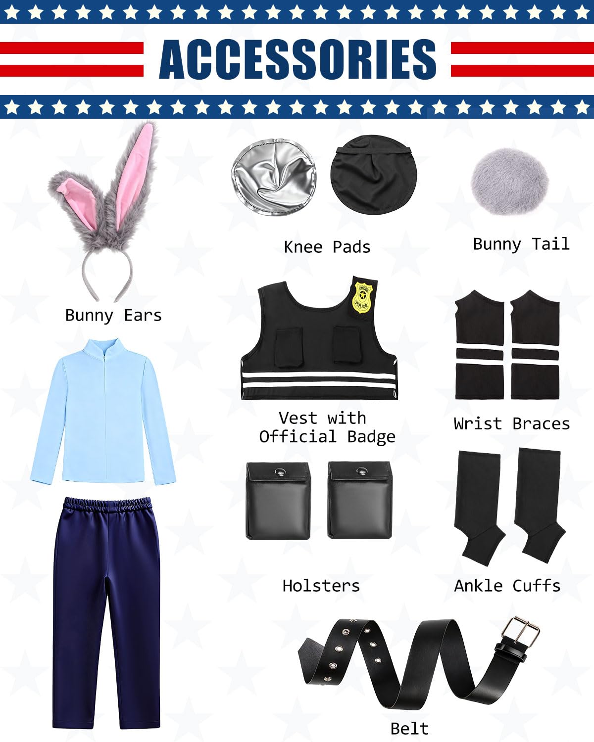 JoltMemori leg wraps and pouches complete functional bunny officer costume.