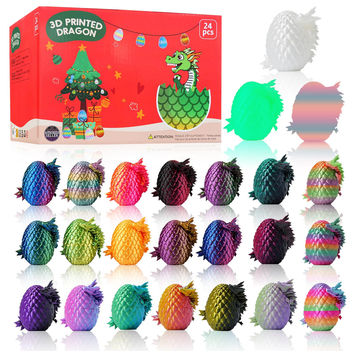 JOMBY 24-piece dragon eggs collection shows vibrant shells for display and gifting.