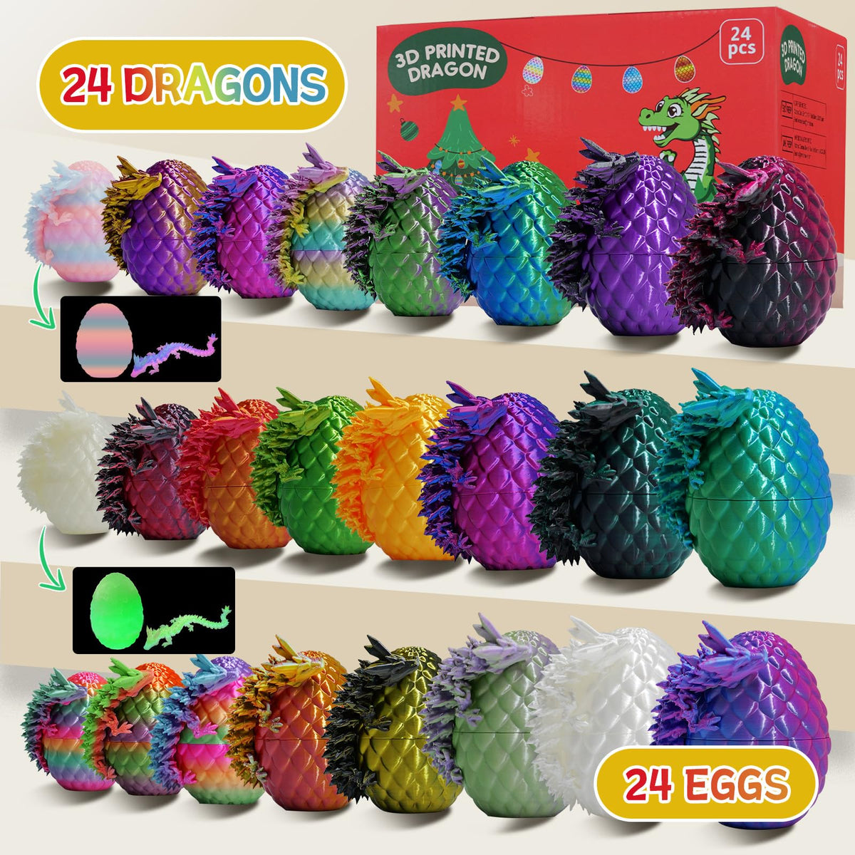 JOMBY dragon inside eggs with articulated dragons for interactive play and storytelling.