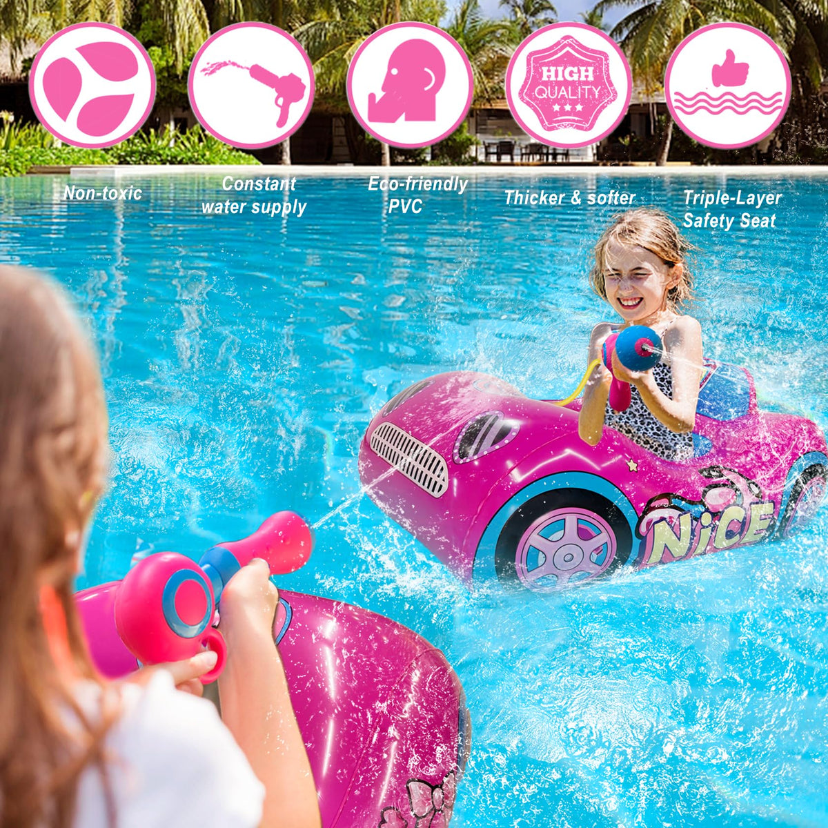 Jomi & Jolly 45x32 inch kids pool float offers roomy, stable play space.