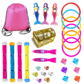 Jomi and Jolly mermaid toy kit ready for colorful pool adventures.