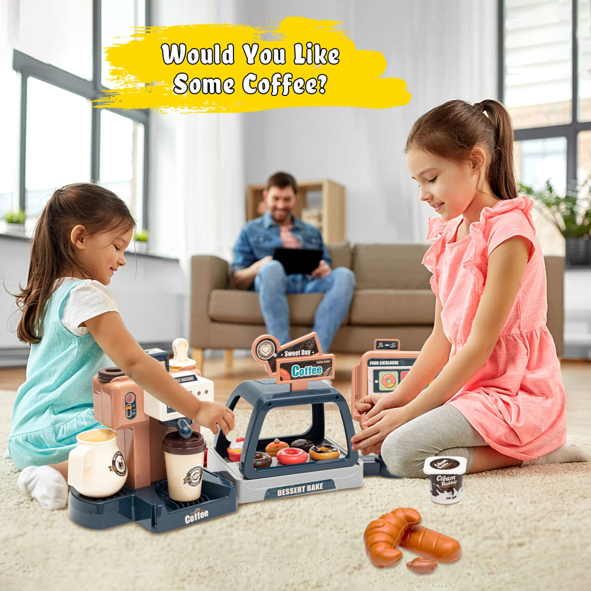 Jomifin 3-in-1 coffee bakery retail playset encourages cooperative play