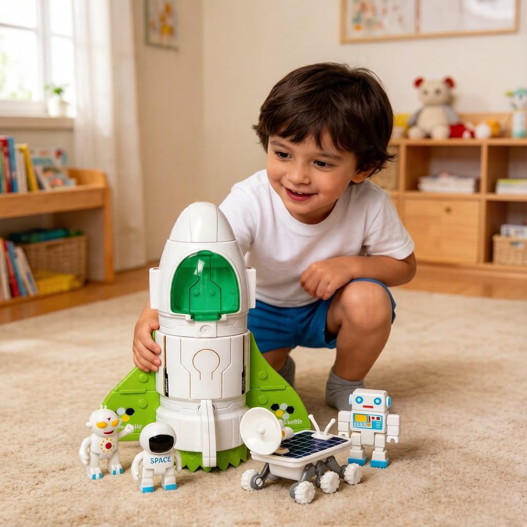 Jomifin Spaceship toy green shuttle with lights for immersive play
